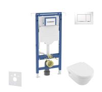 Geberit Duofix - Set bâti-support, cuvette Tesi et abattant Villeroy Boch, plaque de déclenchement Sigma20, DirectFlush, SoftClose, CeramicPlus, blanc/chrome SANI11CK3105