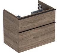 Geberit iCon armoire basse pour lavabo, 2 tiroirs, 74x61,5x47,6 cm, 502304, 502304JR1, Couleur: Façade/carcasse : noyer hickory/mélamine texture bois, poignée : lave/poudre mate - CM