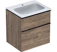 Pack lavabo slim 60 cm avec meuble Geberit iCon 2 tiroirs et siphon Noyer Carya - GEBERIT 502.335.JR.1