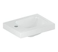 Geberit iCon Light lave-mains, 38 cm x 28 cm, avec trou de robinetterie à gauche, sans trop-plein, surface de pose à gauche, 501831, 501831002, Couleur: blanc/KeraTect - CM