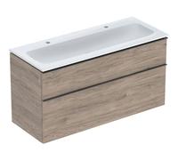 Lavabo Icon Geberit avec meuble bas 120 cm 502338JR1 Ensemble lavabo 120x63x48cm, blanc , corps noyer, poignée lave mate