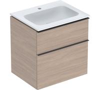 Geberit iCon Set lavabo pour meubles avec meuble sous-lavabo, 2 tiroirs, 60x63x48 cm, 502331, 502331JH1, Couleur: lavabo : blanc/KeraTect, façade/carcasse : chêne/mélamine, poignée : lave/peinture en