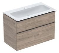 Geberit Pack lavabo slim iCon 502.337.JR.1 90 cm 2 tiroirs avec siphon blanc, meuble noyer Carya