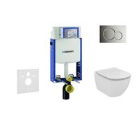 Geberit Kombifix - Bâti-support pour WC suspendu avec plaque de déclenchement Sigma 01, chrome brillant + Ideal Standard Tesi - cuvette et abattant 110.302.00.5 NF2