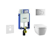 Geberit Kombifix - Bâti-support pour WC suspendu avec plaque de déclenchement Sigma 01, chrome brillant + Tece One - toilette japonaise et abattant, Rimless, SoftClose 110.302.00.5 NT2