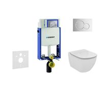 Geberit Kombifix - Bâti-support pour WC suspendu avec plaque de déclenchement Sigma 01, chrome brillant + Ideal Standard Tesi - cuvette et abattant, Aquablade, SoftClose 110.302.00.5 NU2