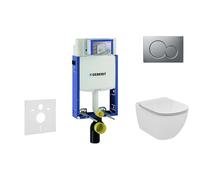 Geberit Kombifix - Bâti-support pour WC suspendu avec plaque de déclenchement Sigma 01, chrome mat + Ideal Standard Tesi - cuvette et abattant 110.302.00.5 NF3