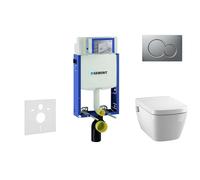 Geberit Kombifix - Bâti-support pour WC suspendu avec plaque de déclenchement Sigma 01, chrome mat + Tece One - toilette japonaise et abattant, Rimless, SoftClose 110.302.00.5 NT3