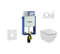Geberit Kombifix - Bâti-support pour WC suspendu avec plaque de déclenchement Sigma 20, blanc/chrome brillant + Ideal Standard Tesi - cuvette et abattant, Aquablade, SoftClose 110.302.00.5 NU4