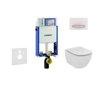 Geberit Kombifix - Bâti-support pour WC suspendu avec plaque de déclenchement Sigma 50, blanc alpin + Ideal Standard Tesi - cuvette et abattant, Aquablade, SoftClose 110.302.00.5 NU8