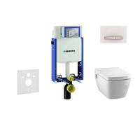 Geberit Kombifix - Bâti-support pour WC suspendu avec plaque de déclenchement Sigma 50, blanc alpin + Tece One - toilette japonaise et abattant, Rimless, SoftClose 110.302.00.5 NT8