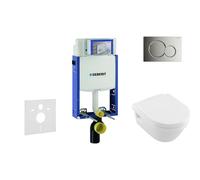 Geberit Kombifix - Bâti-support pour WC suspendu avec plaque de déclenchement Sigma01, chrome brillant + Villeroy Boch - cuvette et abattant, DirectFlush, SoftClose, CeramicPlus 110.302.00.5 NB2