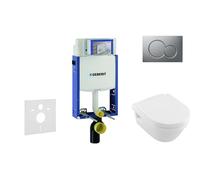 Geberit Kombifix - Bâti-support pour WC suspendu avec plaque de déclenchement Sigma01, chrome mat + Villeroy Boch - cuvette et abattant, DirectFlush, SoftClose, CeramicPlus 110.302.00.5 NB3