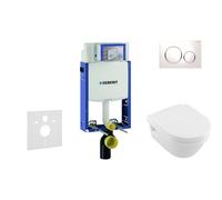 Geberit Kombifix - Bâti-support pour WC suspendu avec plaque de déclenchement Sigma20, blanc/chrome brillant + Villeroy Boch - cuvette et abattant, DirectFlush, SoftClose, CeramicPlus 110.302.00.5 NB4