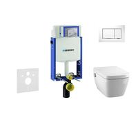 Geberit Kombifix - Bâti-support pour WC suspendu avec plaque de déclenchement Sigma20, blanc/chrome brillant+ Tece One - toilette japonaise et abattant, Rimless, SoftClose 110.302.00.5 NT5