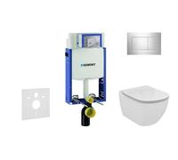 Geberit Kombifix - Bâti-support pour WC suspendu avec plaque de déclenchement Sigma20, chrome brillant/chrome mat + Ideal Standard Tesi - cuvette et abattant, Aquablade, SoftClose 110.302.00.5 NU6