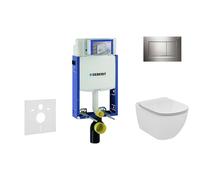 Geberit Kombifix - Bâti-support pour WC suspendu avec plaque de déclenchement Sigma20, chrome brillant/chrome mat + Ideal Standard Tesi - cuvette et abattant 110.302.00.5 NF6