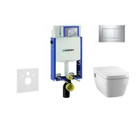 Geberit Kombifix - Bâti-support pour WC suspendu avec plaque de déclenchement Sigma20, chrome brillant/chrome mat + Tece One - toilette japonaise et abattant, Rimless, SoftClose 110.302.00.5 NT6