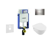 Geberit Kombifix - Bâti-support pour WC suspendu avec plaque de déclenchement Sigma20, chrome brillant/chrome + Villeroy Boch - cuvette et abattant, DirectFlush, SoftClose, CeramicPlus 110.302.00.5 NB
