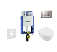 Geberit Kombifix - Bâti-support pour WC suspendu avec plaque de déclenchement Sigma20, chrome mat/chrome + Villeroy Boch - cuvette et abattant, DirectFlush, SoftClose, CeramicPlus 110.302.00.5 NB7