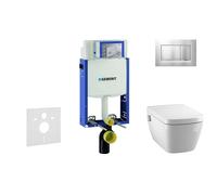 Geberit Kombifix - Bâti-support pour WC suspendu avec plaque de déclenchement Sigma20, chrome mat/chrome + Tece One - toilette japonaise et abattant, Rimless, SoftClose 110.302.00.5 NT7