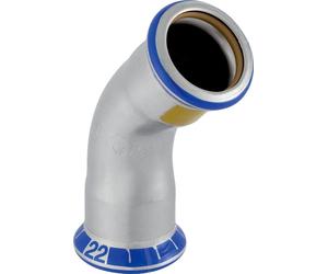 Geberit Mapress, acier inoxydable, gaz, coude, 45°, d76,1 mm, 1 pièce.