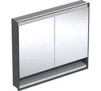 Geberit One armoire de toilette encastrée 505824007 105 x 90 x 15 cm, noir mat/aluminium peint par poudrage, avec niche et ComfortLight, 2 portes
