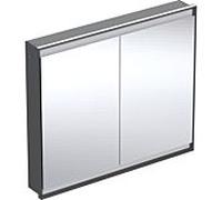 Geberit One armoire de toilette encastrée 505804007 105 x 90 x 15 cm, noir mat/aluminium peint par poudrage, avec ComfortLight, 2 portes