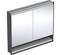 Geberit One armoire de toilette encastrée 505824007 105 x 90 x 15 cm, noir mat/aluminium peint par poudrage, avec niche et ComfortLight, 2 portes