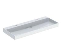 Geberit ONE - Double lavabo 120x48x14 cm, trop-plein caché, 2 trous pour robinetterie, sortie horizontale, KeraTect, blanc 505.049.00.1