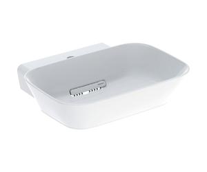 Geberit ONE - Lavabo à poser 50x43x15 cm, trop-plein caché, avec trou de robinet, évacuation horizontale, KeraTect, blanc 505.051.00.1