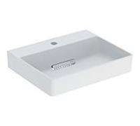 Geberit One vasque à poser 505026001 50cm, trou pour robinetterie au milieu, sans trop-plein, couvercle blanc chromé mat/brillant