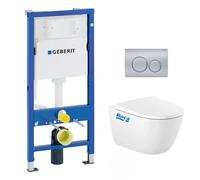 Geberit - Pack WC Bati Geberit UP100 + Cuvette Roca Ona sans bride fixations invisibles + Plaque chrome mat (OnaGeb9)