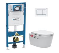 Geberit - Pack WC Bati-support Geberit + Cuvette Swiss Aqua Technologies sans bride + Plaque (GebSATrimless-K)
