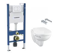 Geberit - Pack WC Bati-support Geberit Duofix + Cuvette suspendue Porcher sans bride + Abattant Ideal Standard ASTOR + Plaque blanche