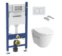 Pack WC Bati-support Geberit Duofix + Cuvette suspendue Vitra S50 avec bride + Abattant soft close + Plaque blanche (S50Geb3)
