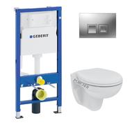 Geberit - Pack WC bati support Geberit DuofixBasic + WC suspendu Porcher sans bride + plaque DELTA50 chrome mat