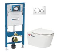 Geberit - Pack WC bâti-support Geberit + WC sans bride Swiss Aqua Technologies + Abattant SoftClose + Plaque chrome (GebBrevis-C)