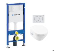 Geberit - Pack WC suspendu avec bâti-support Geberit Duofix cuvette Villeroy Boch Architectura abattant et plaque blanche