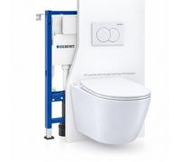 Geberit - Pack WC suspendu complet Geberit Duofix Delta cuvette sans bride Infinitio abattant fin SoftClose et plaque blanche