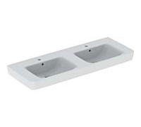 Geberit Renova Plan double vasque 501710001 130x48cm, trou pour robinetterie au milieu, avec trop-plein, blanc