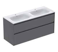 Ensemble meuble-lavabo double Geberit Renova Plan 504042JK1, largeur 130 cm, structure et façade en lave, finition laquée satinée, vasque blanche