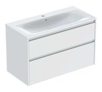 Geberit Renova Plan Ensemble lavabo pour meuble bord étroit, avec meuble sous lavabo, 2 tiroirs, 100x62,1x48cm, 504041008, Couleur: Lavabo: blanc/KeraTect, façade/carcasse: blanc/laqué satiné - CM