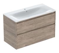 Geberit Renova Plan Ensemble lavabo pour meuble bord étroit, avec meuble sous lavabo, 2 tiroirs, 100x62,1x48cm, 504.041.JR.1, Couleur: lavabo : blanc, façade/carcasse : structure en noyer, hickory/mél