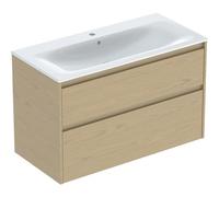Geberit Renova Plan Ensemble lavabo pour meuble bord étroit, avec meuble sous lavabo, 2 tiroirs, 100x62,1x48cm, 504.041.PS.8, Couleur: lavabo : blanc/KeraTect, façade/carcasse: chêne nature/mélamine