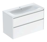 Geberit Renova Plan Ensemble lavabo pour meuble bord étroit, avec meuble sous lavabo, 2 tiroirs, 100x62,1x48cm, 504.041.01.1, Couleur: Lavabo: blanc, façade/carcasse: blanc/vernis satiné