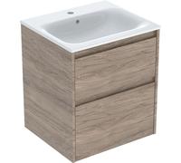 Geberit Renova Plan Ensemble lavabo pour meuble bord étroit, avec meuble sous lavabo, 2 tiroirs, 55x62,1x48cm, 504.038.JR.8, Couleur: lavabo : blanc/KeraTect, façade/carcasse : structure en noyer, hic