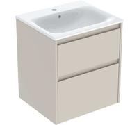 Geberit Renova Plan Ensemble lavabo pour meuble bord étroit, avec meuble sous lavabo, 2 tiroirs, 55x62,1x48cm, 504038DB8, Couleur: Lavabo: blanc/KeraTect, façade/carcasse: gris sable/laqué satiné - CM