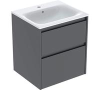 Geberit Renova Plan Ensemble lavabo pour meuble bord étroit, avec meuble sous lavabo, 2 tiroirs, 55x62,1x48cm, 504038JK1, Couleur: Lavabo: blanc, façade/carcasse: lava/laqué satiné - CM