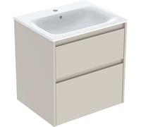 Geberit Renova Plan Ensemble lavabo pour meuble bord étroit, avec meuble sous lavabo, 2 tiroirs, 60x62,1x48cm, 504039DB8, Couleur: Lavabo: blanc/KeraTect, façade/carcasse: gris sable/laqué satiné - CM